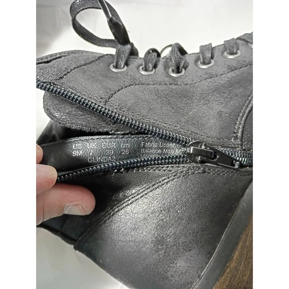 Carlos Glinda Black Lace Up Heeled Combat Chunky Boots 9M Witch Core Casual Norm